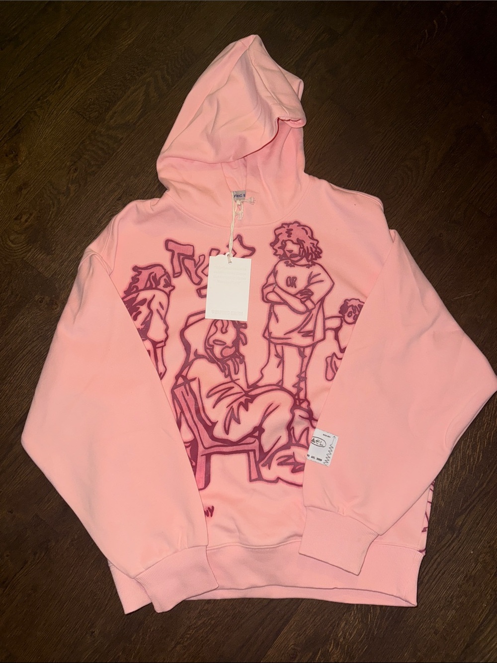 PALACE Pink Crewneck Hoodie with Maroon Graphic